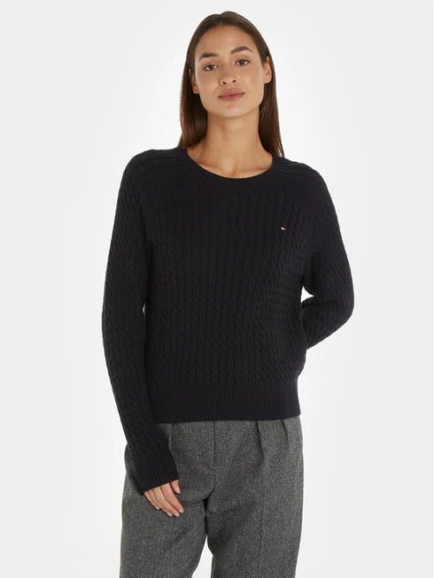 Pullover Donna girocollo a treccia Nero Tommy Hilfiger- Francavilla Moda